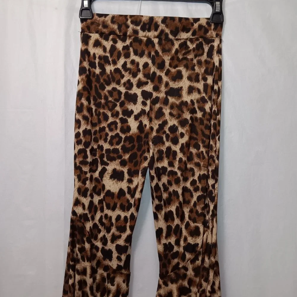 FASHION NOVA SHEER FLARE LEG ANIMAL PRINT PANTS SIZE SMALL